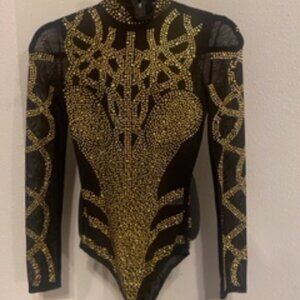 Sexy Black and Gold Sheer bodysuit